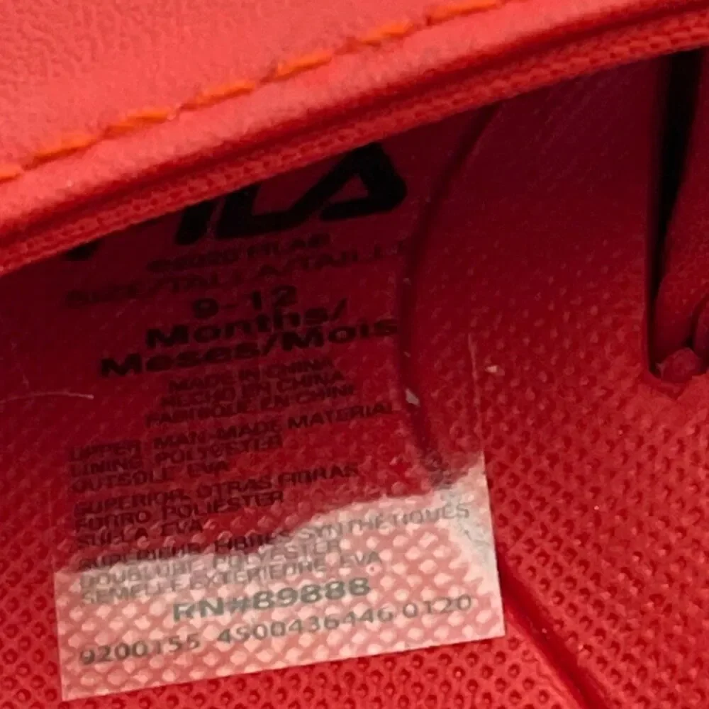 Fila Infant Baby Red White Logo Back Strap Slide Sandals Size‎ 9-12 Months NWOT